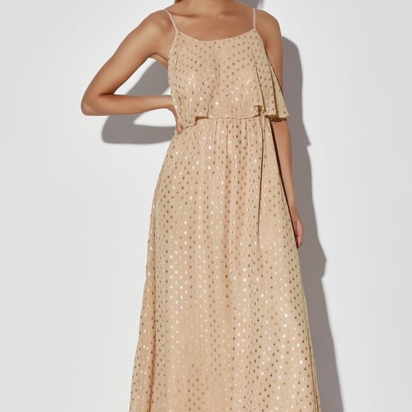 NWT Lulus I'm Yours Blush and Gold Polka Dot Sleeveless Maxi Dress​